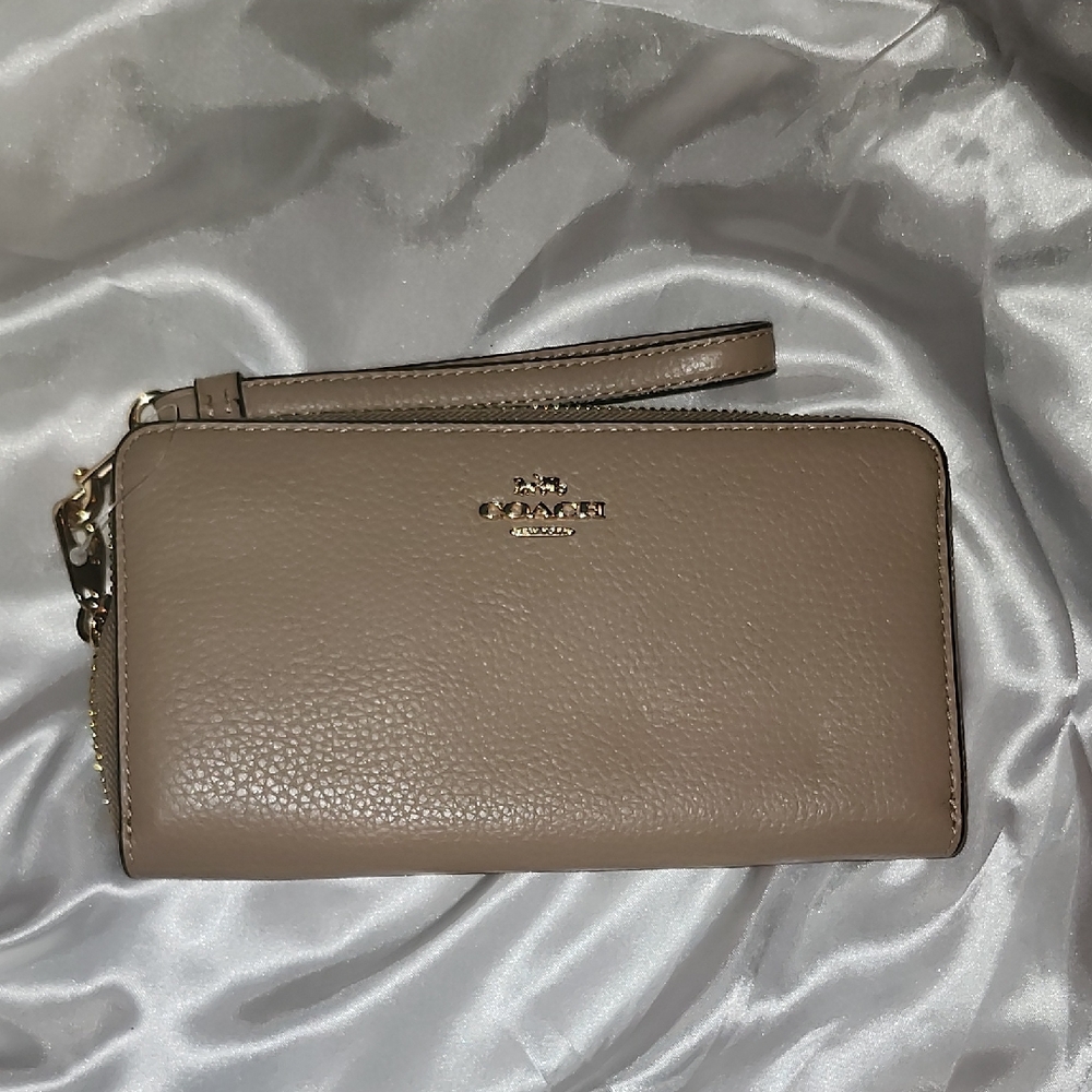 Coach Taupe Leather Wristlet